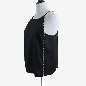 Ann Taylor Size L Scalloped Linen Blend Halter Top Black White Trim